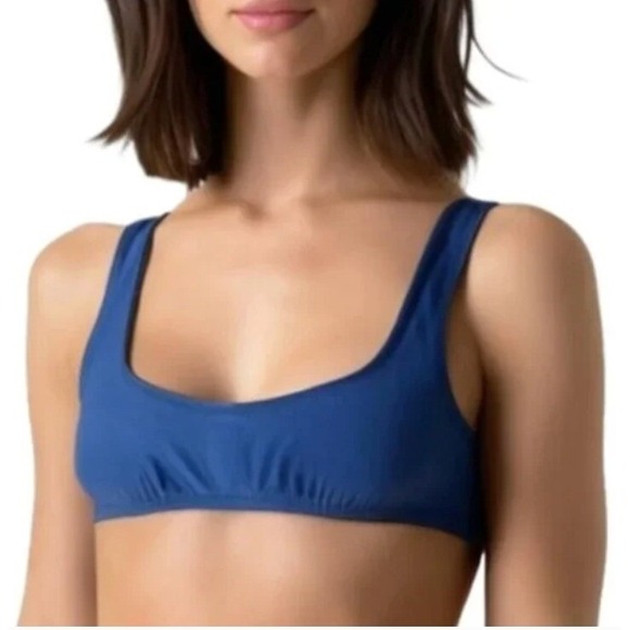 J. Crew Heritage Scoop Neck Bikini Top Blue Lined Women's Size Small Swim‎ Beach - Picture 2 of 2